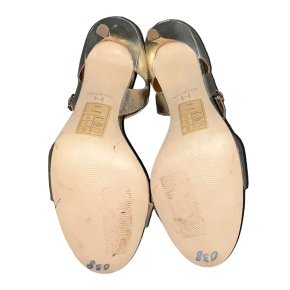 Halston Gold Sandal Heels Adjustable Ankle Strap Size 9M - Picture 7 of 7